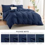 HYMOKEGE Navy Blue Queen Comforter Set Seersucker 7 Pieces, All Season Luxury Bed in a Bag for Bedroom, Bedding Set with Comforters, Sheets, Pillowcases & Shams