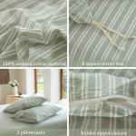 BESTDESIL Sage Green and White Striped Duvet Cover,100% Washed Cotton Breathable and Linen Like Bedding Set(Strip-Sage Green/White,Queen)