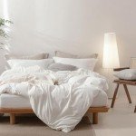 BDEAR Linen Feel Duvet Cover Queen Size, 100% Washed Cotton Comforter Cover Size 90x90inch with Zipper Closure and 2 Pillowcases, Solid-Off White
