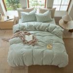 BESTDESIL Sage Green and White Striped Duvet Cover,100% Washed Cotton Breathable and Linen Like Bedding Set(Strip-Sage Green/White,Queen)