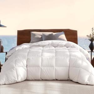 Beautyrest Luxury Hotel Collection Queen Size White Goose Feather Down Fiber Comforter,Ultra-Soft 100% Cotton Breathable Down Comforter Fluffy Duvet Insert,All Seasons/Queen (90" W X 90" L)