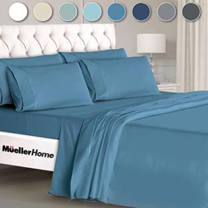 Mueller UltraTemp 6 PC Queen Sheet Set - Ultra-Soft Luxury Series, Cooling & Breathable Hotel Luxury Bed Sheets, Deep Pocket Wrinkle-Free Oeko-TEX, Denim