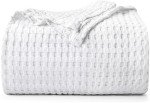 Utopia Bedding White 100% Cotton Waffle Blanket 300 GSM [Queen - 90x90 Inch] Soft Lightweight Breathable Bed Blanket for All Season