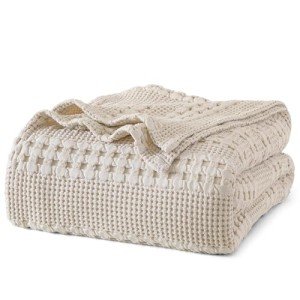 PHF 100% Cotton Waffle Weave Blanket King Size, Soft Lightweight Breathable Cozy Blankets for Bed, Luxury Aesthetic Woven Bedding for Home Decor, 108"x90", Oatmeal