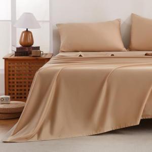 100% Cotton Sheets King Size Sheet Set with Deep Pocket Fitted Sheet Up to 16" Luxury Hotel 400 Thread Count Bedsheet Soft Breathable Bedding Simple Beige Bed Sheets