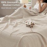 PHF 100% Cotton Waffle Weave Blanket King Size, Soft Lightweight Breathable Cozy Blankets for Bed, Luxury Aesthetic Woven Bedding for Home Decor, 108"x90", Oatmeal