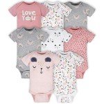 Gerber Baby Girl 8-Pack Pink Bear Onesies