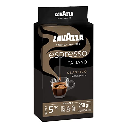 Lavazza, Espresso Italiano Classico, Ground Coffee, 6 Packs of 250g, Ideal for Moka Pot or Filtered Coffee, Sweet & Aromatic Taste, Intensity 5/10, Flowery & Fruity Notes, 100% Arabica, Light Roast