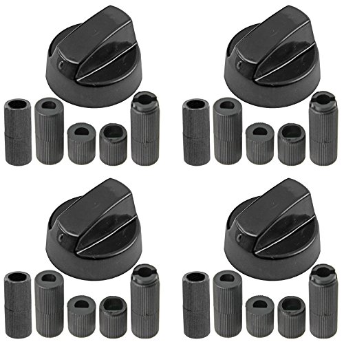 SPARES2GO Universal Black Control Switch Knobs for all makes of Oven, Cooker & Hob 41mm Plastic (Pack of 4)