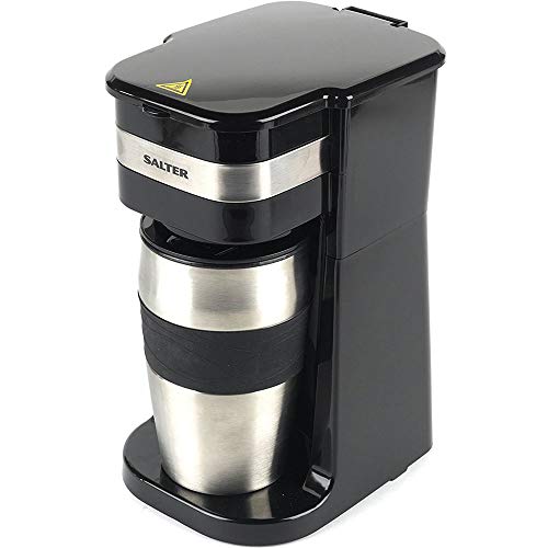 Salter EK2408 Coffee Maker to Go Personal Filter Coffee Machine, Reusable Filter, Includes 420 ml Stainless Steel Travel Cup, 700 W, Single Serve Coffee in 3-4 Minutes, Uses Ground or Coffee Pads