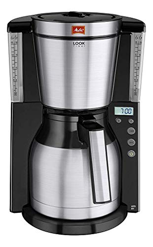 Melitta 6738044 Filter Coffee Machine with Insulated Jug, Timer Feature, Aroma Selector, Look Therm Timer Model, Black/Brushed Steel, 1011-16