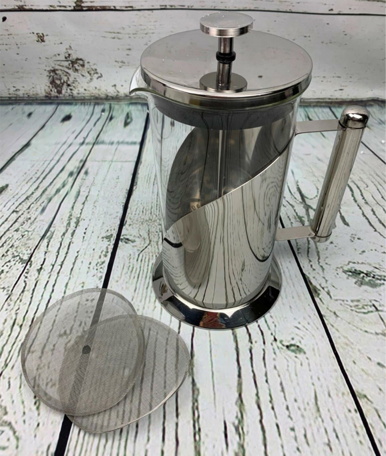 Cafe Du Chateau French Press Coffee Maker - Heat Resistant Glass with 4 Level Filtration System, Stainless Steel Housing - Brews Coffee and Tea - Large 34 Oz Carafe Coffee Presser