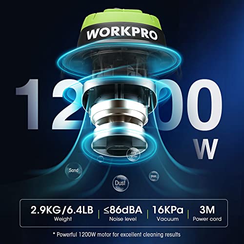 WORKPRO Wet and Dry Vacuum Cleaner 1200W, 3-in-1 10L Container Multipurpose Vacuum with Blow Fuction for DIY, Car, Garage, Workshop, Home