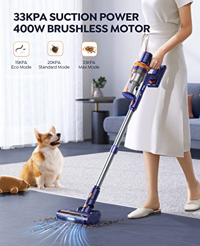 BuTure Cordless Vacuum Cleaner, 400W/33Kpa Stick Vacuum Cleaner with Smart Touch Screen, 50Mins Removable Battery, 1.5L Dust Cup, Powerful Lightweight Cordless Vacuum for Floor/Carpet/Pet Hair