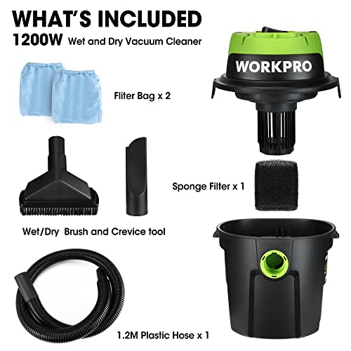 WORKPRO Wet and Dry Vacuum Cleaner 1200W, 3-in-1 10L Container Multipurpose Vacuum with Blow Fuction for DIY, Car, Garage, Workshop, Home