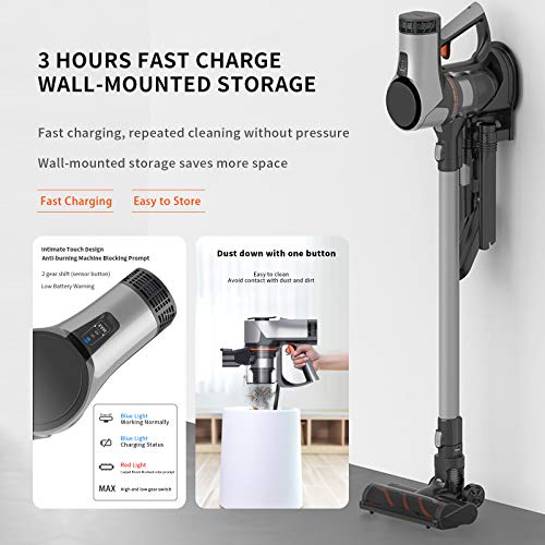 WECLEAN Cordless Vacuum Cleaner 20Kpa Rechargeable Lightweight Stick Vacuum Cleaner with LED Floor Brush, Handheld Vacuum for Home Hard Floor Carpet Pet Car