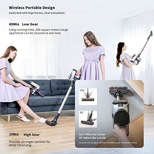 WECLEAN Cordless Vacuum Cleaner 20Kpa Rechargeable Lightweight Stick Vacuum Cleaner with LED Floor Brush, Handheld Vacuum for Home Hard Floor Carpet Pet Car