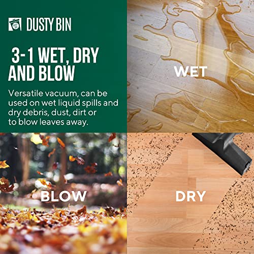Dusty Bin Wet and Dry Vacuum Cleaner, 3 in 1 Heavy Duty Vacuum Cleaner, Multi Surface Indoor, Workshops and Garage Vac with Blower, Wet Vacuum Cleaner collects Water and Liquid Spills, 1000w, 12L Tank