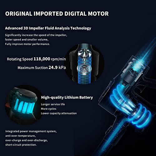 WECLEAN Cordless Vacuum Cleaner 20Kpa Rechargeable Lightweight Stick Vacuum Cleaner with LED Floor Brush, Handheld Vacuum for Home Hard Floor Carpet Pet Car