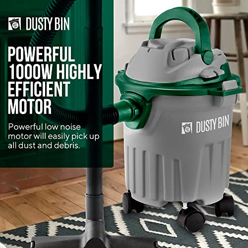 Dusty Bin Wet and Dry Vacuum Cleaner, 3 in 1 Heavy Duty Vacuum Cleaner, Multi Surface Indoor, Workshops and Garage Vac with Blower, Wet Vacuum Cleaner collects Water and Liquid Spills, 1000w, 12L Tank