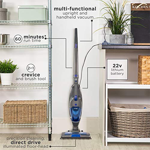 Russell Hobbs RHSV2211 Cordless Upright Stick Vacuum Bagless 2 in 1 Grey and Blue 600W 2 Speed Settings, 60 minute Run Time, for Carpets & Hard Floors with Crevice & Brush Tool with 2 Year Guarantee