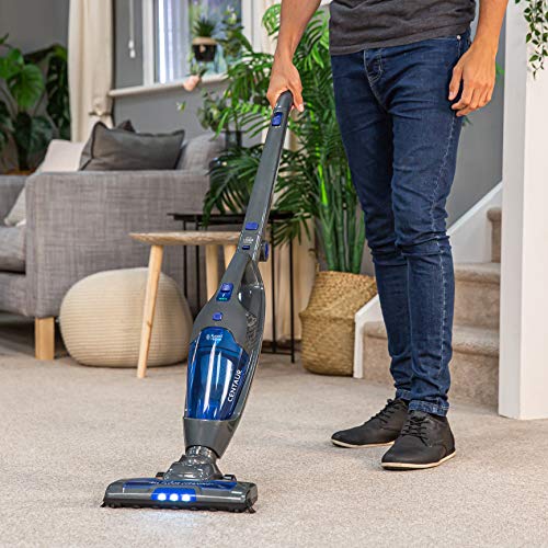 Russell Hobbs RHSV2211 Cordless Upright Stick Vacuum Bagless 2 in 1 Grey and Blue 600W 2 Speed Settings, 60 minute Run Time, for Carpets & Hard Floors with Crevice & Brush Tool with 2 Year Guarantee