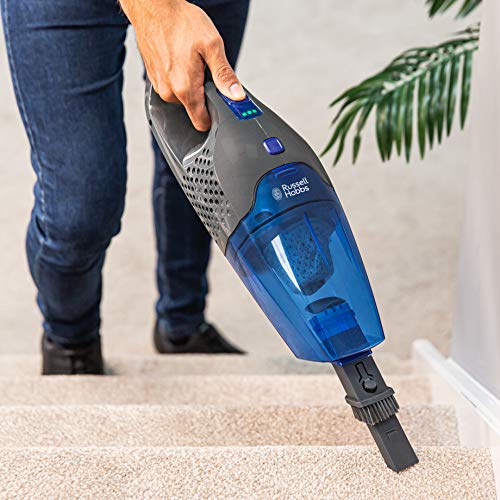 Russell Hobbs RHSV2211 Cordless Upright Stick Vacuum Bagless 2 in 1 Grey and Blue 600W 2 Speed Settings, 60 minute Run Time, for Carpets & Hard Floors with Crevice & Brush Tool with 2 Year Guarantee