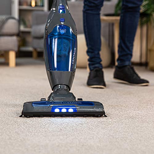 Russell Hobbs RHSV2211 Cordless Upright Stick Vacuum Bagless 2 in 1 Grey and Blue 600W 2 Speed Settings, 60 minute Run Time, for Carpets & Hard Floors with Crevice & Brush Tool with 2 Year Guarantee