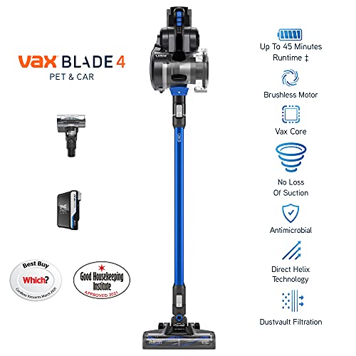 Vax Blade 4 Pet and Car Cordless Vacuum Cleaner | Up to 45min Runtime | Pet Tool and Stretch Hose – CLSV-B4KC, Blue