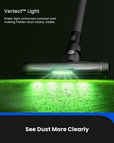 Proscenic P12 Cordless Vacuum Cleaner, 33Kpa Stick Vacuum Cleaner, Green LED Headlights, Anti-Hair-Tangle Brush, Powerful Cordless Hoover with Touch Display, 60min Runtime, Deep Clean for Pet Hair