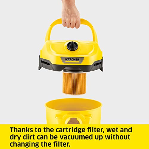 Kärcher Wet & Dry Vacuum Cleaner WD 2 Plus, blowing function, power: 1000w, plastic container: 12 l, suction hose: 1.8 m, incl. cartridge filter, floor and crevice nozzle, Yellow