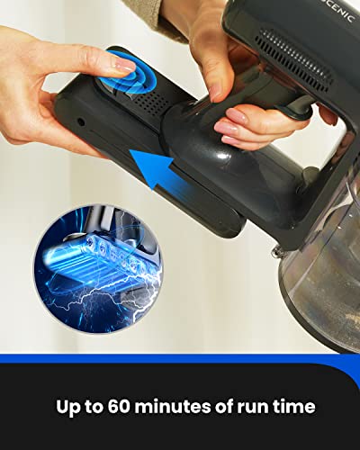 Proscenic P12 Cordless Vacuum Cleaner, 33Kpa Stick Vacuum Cleaner, Green LED Headlights, Anti-Hair-Tangle Brush, Powerful Cordless Hoover with Touch Display, 60min Runtime, Deep Clean for Pet Hair