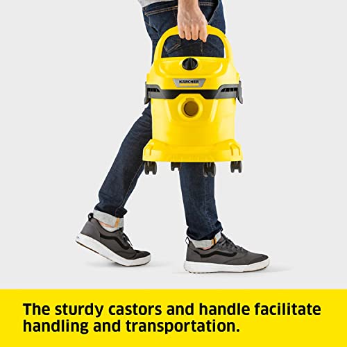Kärcher Wet & Dry Vacuum Cleaner WD 2 Plus, blowing function, power: 1000w, plastic container: 12 l, suction hose: 1.8 m, incl. cartridge filter, floor and crevice nozzle, Yellow