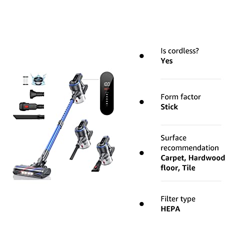 Cordless Vacuum Cleaner 400W/33KPa Powerful Stick Vacuum Cleaner with LCD Touch Screen, 55Min Runtime Battery, 4 in 1 Lightweight Handheld Cordless Vacuum for Carpet Pet Hair Floors HONITURE S12