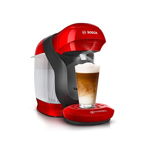 Bosch TAS1103 Tassimo Style Coffee Machine by Bosch, Over 70 Drinks, Fully Automatic, Suitable for All Cups, Space Saving, 1400 W, Red/Anthracite