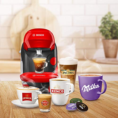 Bosch TAS1103 Tassimo Style Coffee Machine by Bosch, Over 70 Drinks, Fully Automatic, Suitable for All Cups, Space Saving, 1400 W, Red/Anthracite