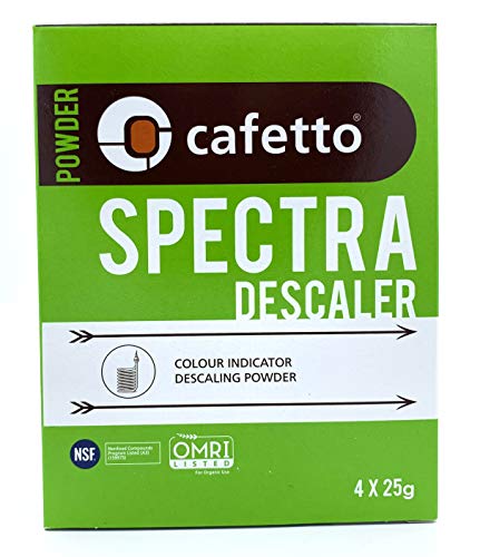 Cafetto Spectra Espresso Machine Descaler, Color Indicator Descaling Cleaning Powder for Use In Organic Systems (4 Single Use Packets)