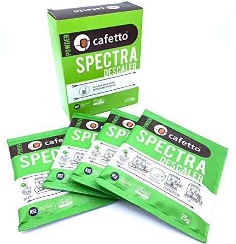Cafetto Spectra Espresso Machine Descaler, Color Indicator Descaling Cleaning Powder for Use In Organic Systems (4 Single Use Packets)