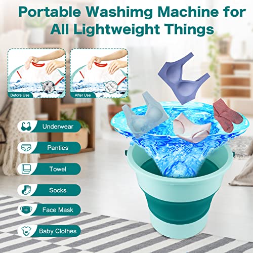 BAOK Mini Washing Machine, 10L Portable Foldable Laundry Tub Washing Machines, Ultrasonic Turbine Washer with USB, Suitable for Home Travel Apartments Dorms Socks Underwear Bra