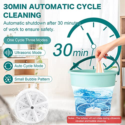 BAOK Mini Washing Machine, 10L Portable Foldable Laundry Tub Washing Machines, Ultrasonic Turbine Washer with USB, Suitable for Home Travel Apartments Dorms Socks Underwear Bra
