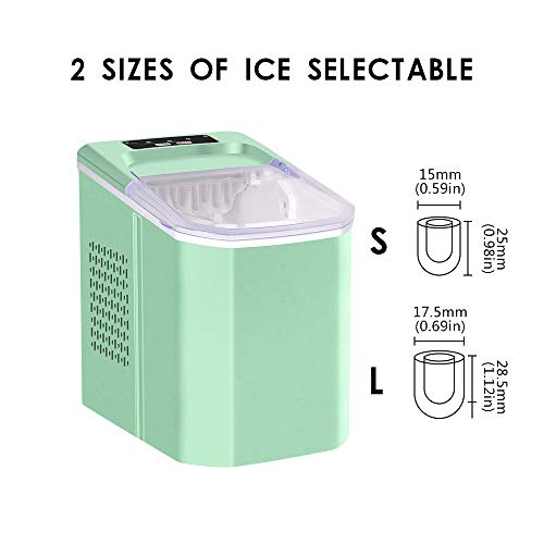 Electric Ice Maker Machine Countertop 12KG/24hrs for Home Kitchen, Portable Bullet Shape Ice Cube Making Machine Small with Ice Scoop and Basket for Office Bar (Green)