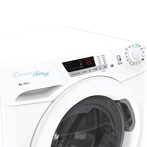 Candy Ultra HCU1482DE Freestanding Washing Machine, 8kg Load, 1400 rpm, Android App Enabled, Eco Cycles, Water&Energy auto sensing, White