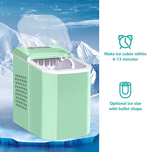 Electric Ice Maker Machine Countertop 12KG/24hrs for Home Kitchen, Portable Bullet Shape Ice Cube Making Machine Small with Ice Scoop and Basket for Office Bar (Green)