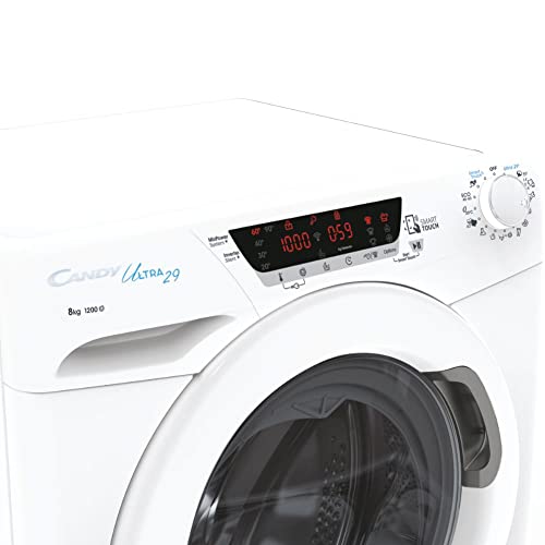 Candy Ultra HCU1482DE Freestanding Washing Machine, 8kg Load, 1400 rpm, Android App Enabled, Eco Cycles, Water&Energy auto sensing, White
