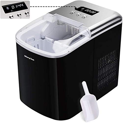 Ice Cube Maker, Morpilot 120 W Ice Cube Machine, 12 Kg 24 H, Preparation in 8-9 Min, 1.5 Litre Water Tank, Self-Cleaning Function, Black