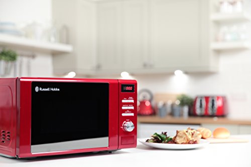 Russell Hobbs RHM2064R 20 Litre 800 W Red Digital Heritage Microwave with 5 Power Levels, Automatic and Weighted Defrost Settings, 8 Auto Cook Menus, Clock & Timer, Easy Clean
