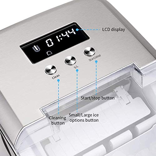 Ice Cube Maker, Morpilot 120 W Ice Cube Machine, 12 Kg 24 H, Preparation in 8-9 Min, 1.5 Litre Water Tank, Self-Cleaning Function, Black
