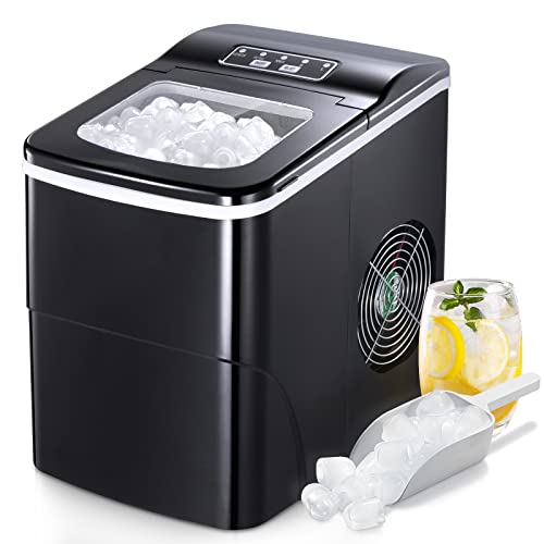 RWFlame Ice Maker Machine, Ice Machines for Home, Make 26 lbs ice in 24 hrs, Ice Cube Ready in 6-8 Mins, Ice Maker with Ice Scoop and Basket (Black）