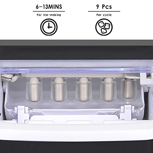 Electric Ice Cube Maker Machine for Home Kitchen Countertop 12KG/24hrs, Portable Automatic Bullet Shape Ice Making Machine with Ice Scoop and Basket for Office Bar (Black)