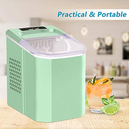 Electric Ice Maker Machine Countertop 12KG/24hrs for Home Kitchen, Portable Bullet Shape Ice Cube Making Machine Small with Ice Scoop and Basket for Office Bar (Green)